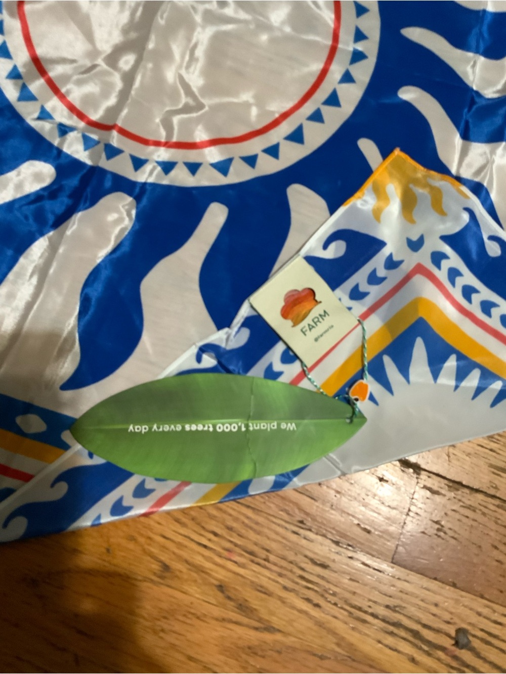 FARM Rio White, Blue & Yellow Sun Motif Silk-Look Scarf - 32 x 32 inches - Picture 8 of 9